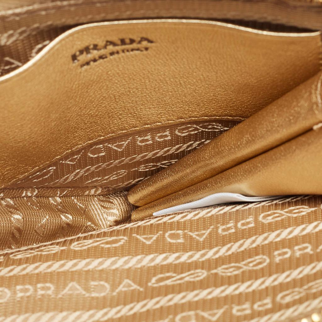 Shop Prada Gold Leather and Satin Crystal Embellished Mini