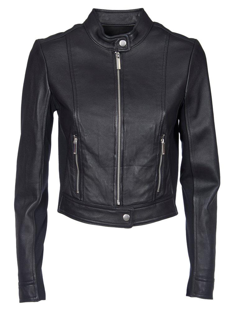 Michael Michael Kors Cropped Leather Biker Jacket商品第1张图片规格展示