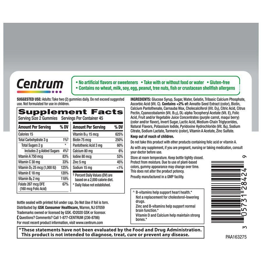 商品Centrum|多种维生素/多种矿物质软糖 适用年龄50+水果味,价格¥92,第3张图片详细描述