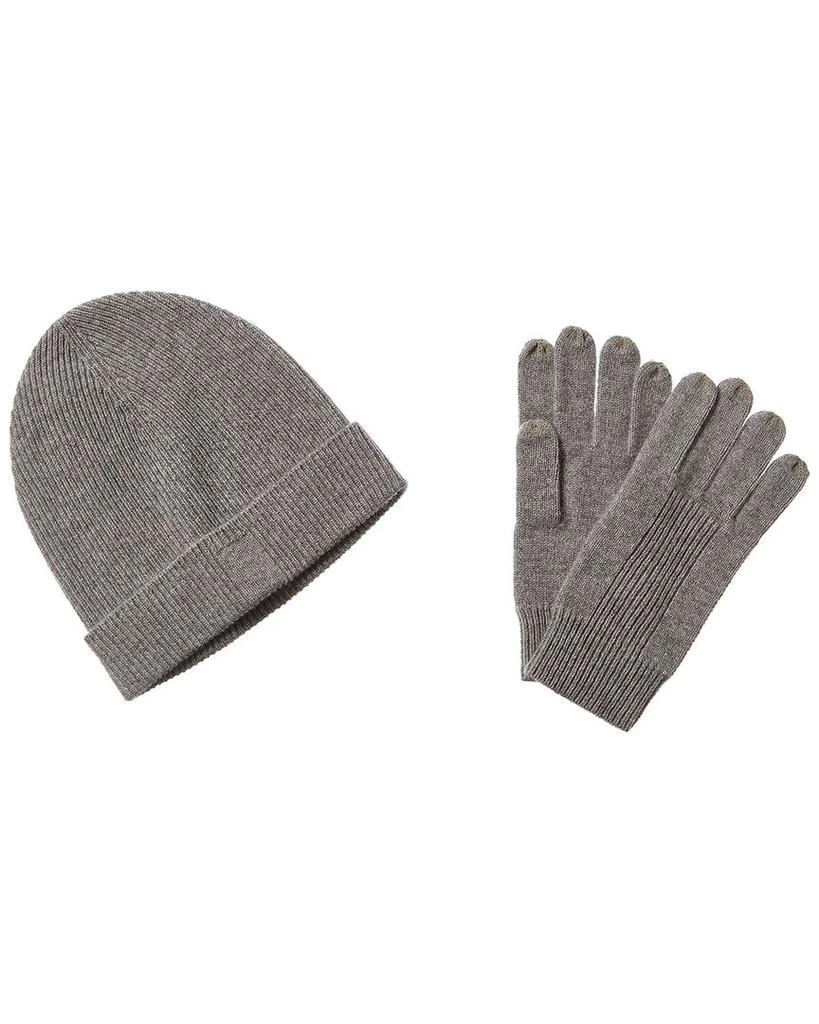 商品Qi Cashmere|2pc Ribbed Cashmere Hat & Glove Set,价格¥394,第1张图片