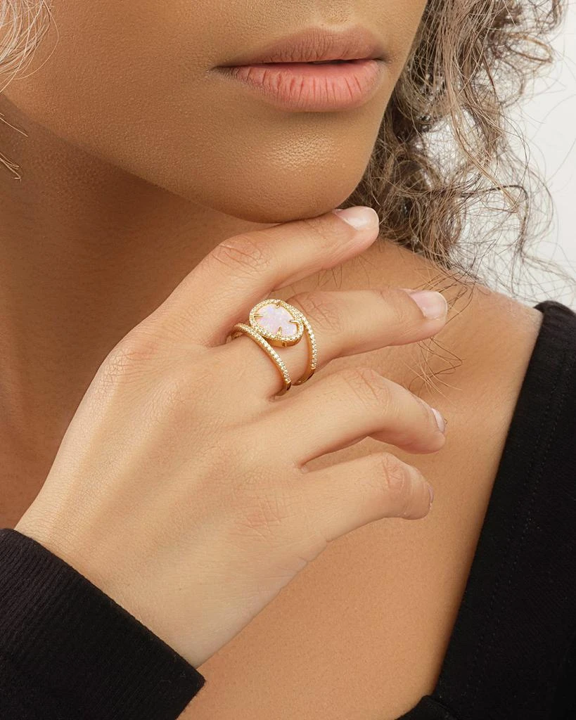 商品Sterling Forever|14K Gold Plated Sterling Silver Created Opal Oval Gemstone Ring,价格¥223,第2张图片详细描述