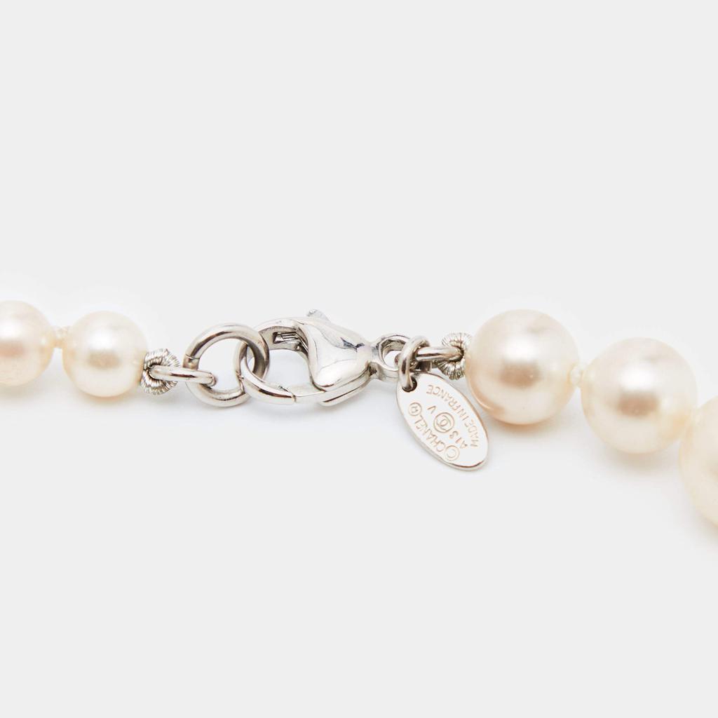 Chanel Silver Tone Graduated Faux Pearl CC Charm Necklace商品第4张图片规格展示