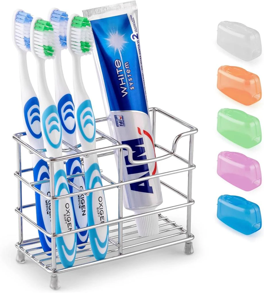 商品Zulay Kitchen|Stainless Steel Toothbrush Holders with 5 Colorful Toothbrush Cases Included,价格¥200,第1张图片