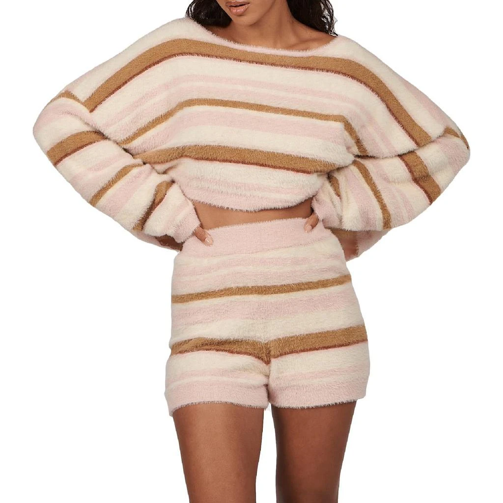 商品Charlie Holiday|Charlie Holiday Tellow Women's Striped Fuzzy Knit Long Sleeve Crop Top,价格¥63,第3张图片详细描述