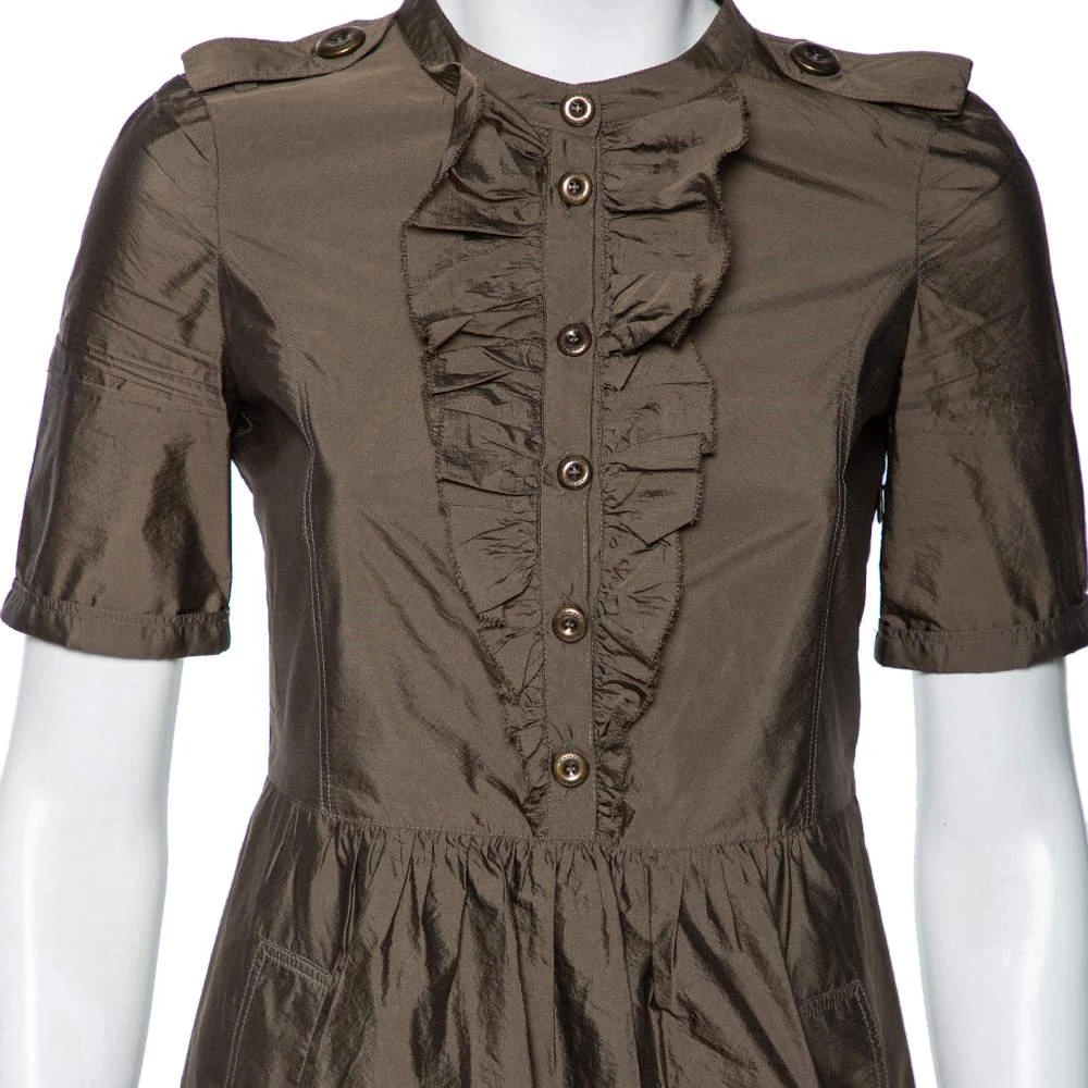 商品[二手商品] Burberry|Burberry Olive Green Ruffle Trim Belted Short Sleeve Dress XS,价格¥1284,第4张图片详细描述