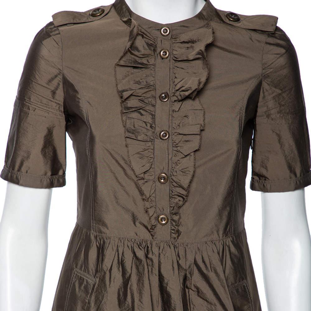 商品[二手商品] Burberry|Burberry Olive Green Ruffle Trim Belted Short Sleeve Dress XS,价格¥898,第6张图片详细描述