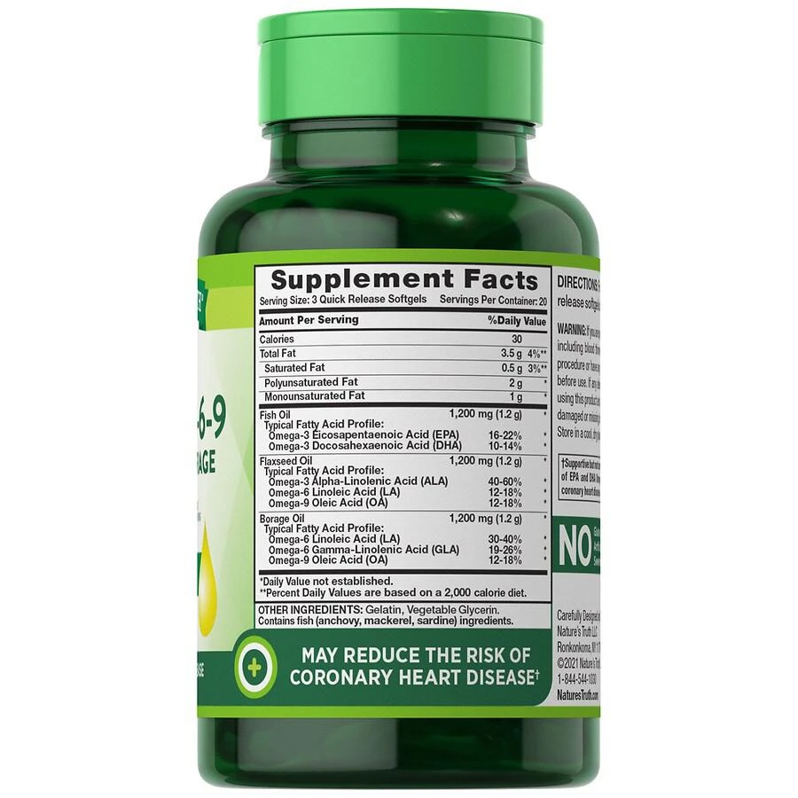 商品Nature's Truth|Triple Omega 3-6-9 Fish, Flax, Borage,价格¥29,第3张图片详细描述