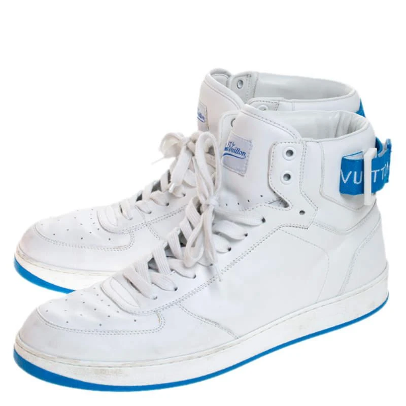 商品[二手商品] Louis Vuitton|Louis Vuitton White/Blue Leather Rivoli High Top Sneakers Size 42,价格¥5228,第4张图片详细描述