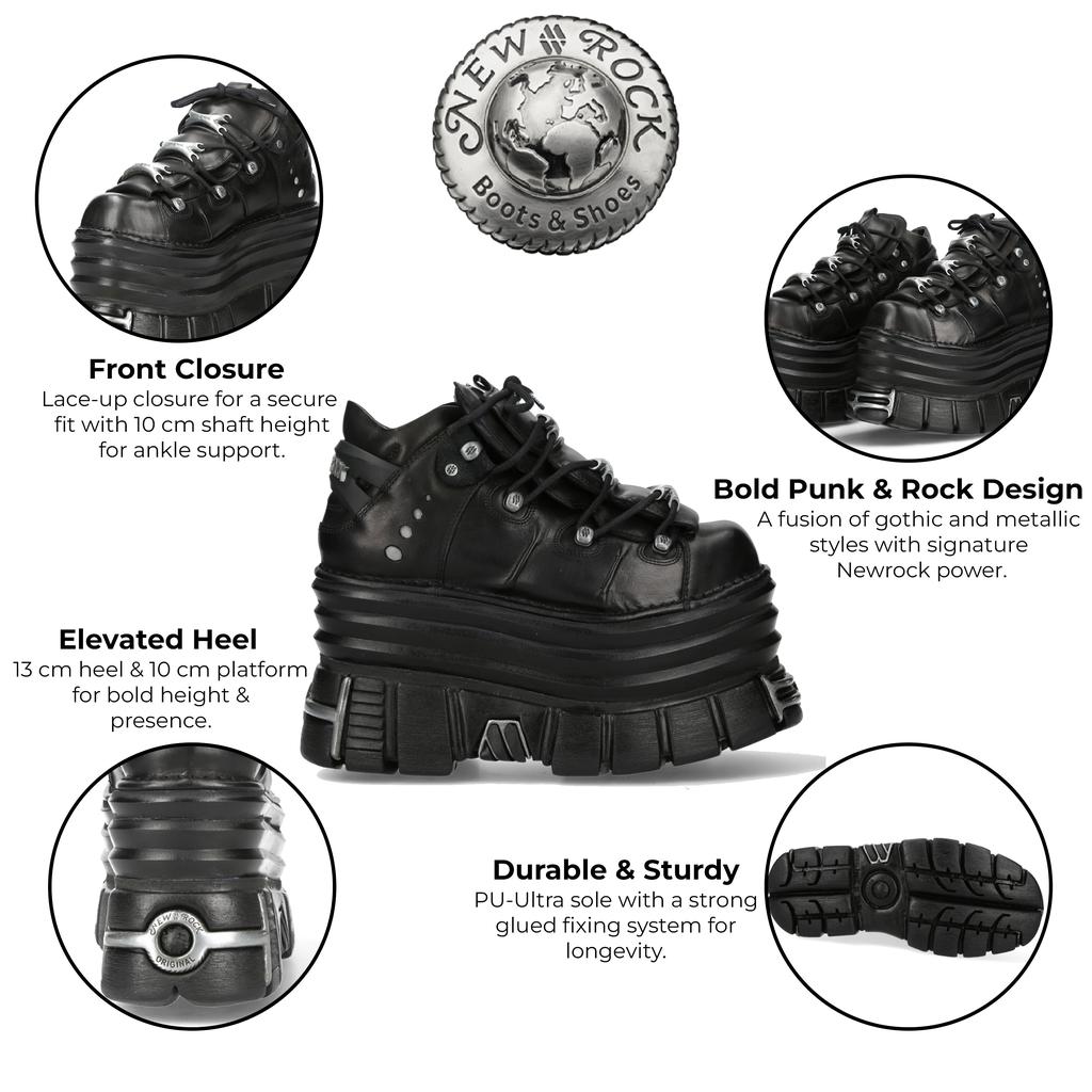 NewRock M-106-C181 Black Gothic Punk Chunky Platform Ankle