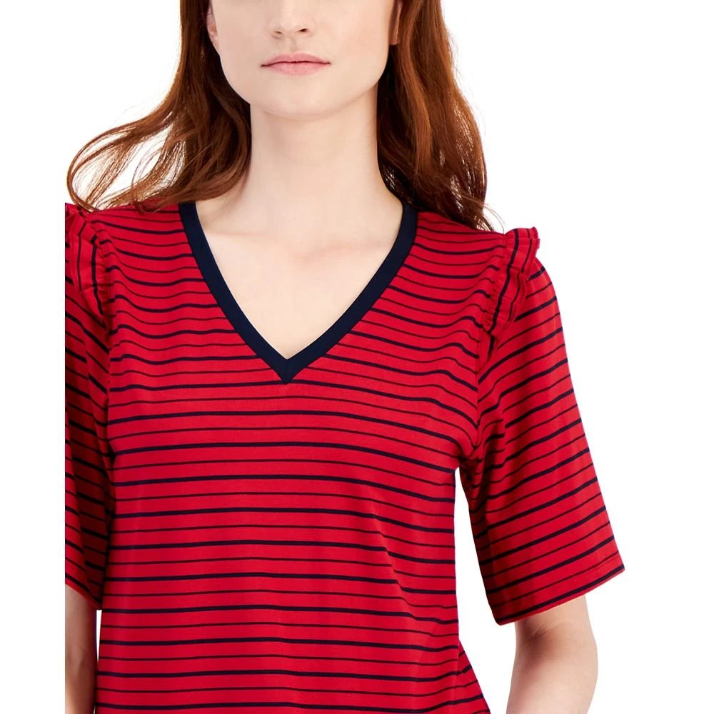 商品Tommy Hilfiger|Women's Striped Ruffle-Trim Boxy T-Shirt,价格¥153,第3张图片详细描述