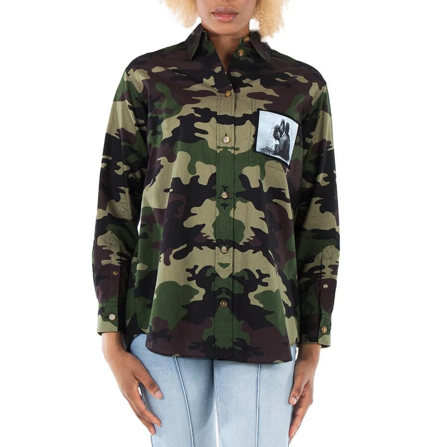 商品Burberry|Ladies Mangrove Green Csilla Camo Print Cotton Shirt,价格¥841,第1张图片