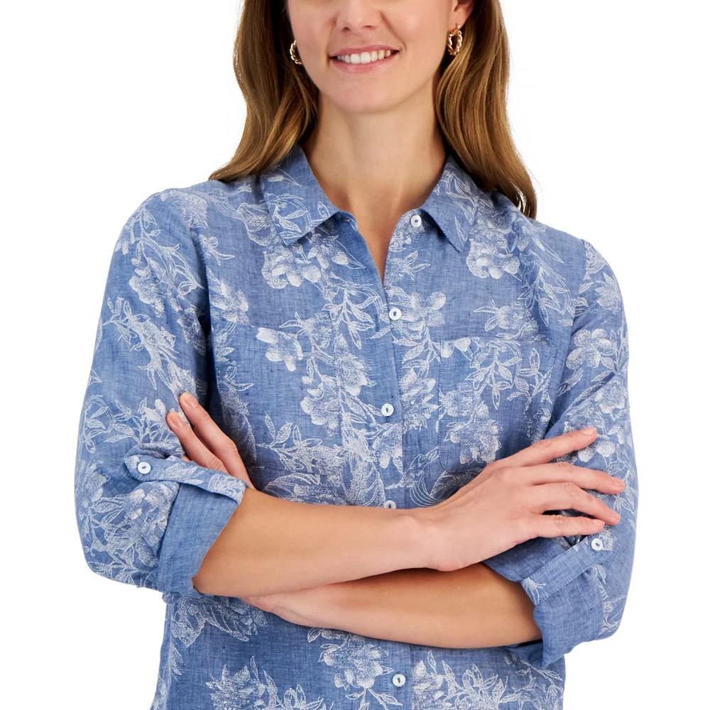 商品Charter Club|Women's 100% Linen Foliage-Print Roll-Tab Shirt, Created for Macy's,价格¥262,第3张图片详细描述