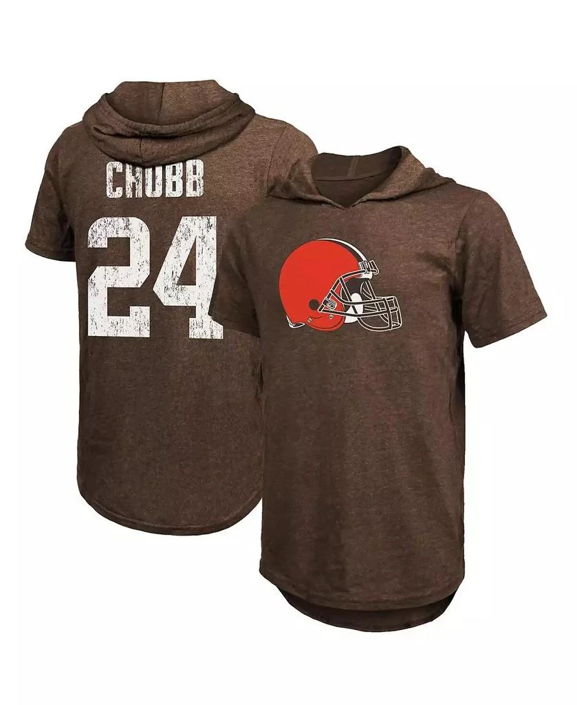 商品Majestic|Men's Fanatics Nick Chubb Brown Cleveland Browns Player Name and Number Tri-Blend Hoodie T-shirt,价格¥329,第1张图片