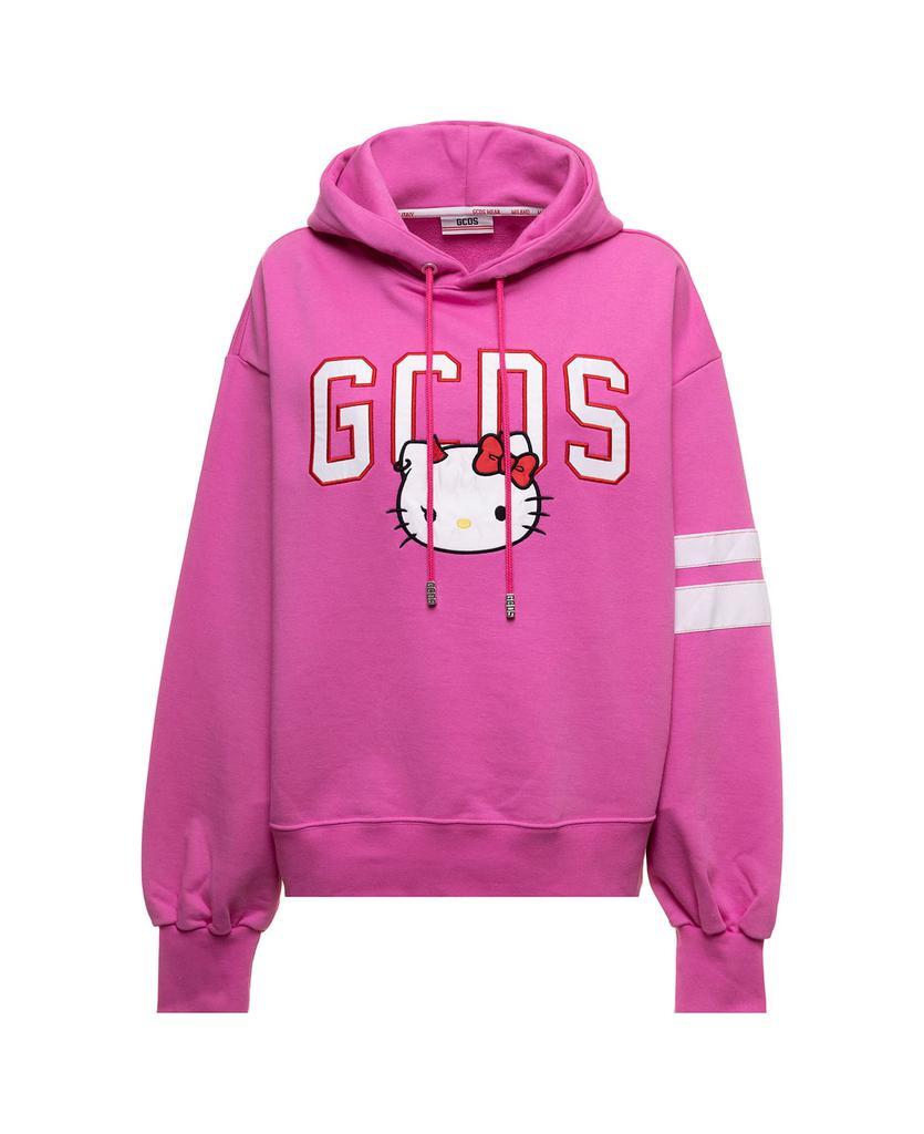 Pink Jersey Hoodiie In Fleece Cotton With Hello Kitty Print And Contrast Bands Gcds Woman商品第1张图片规格展示