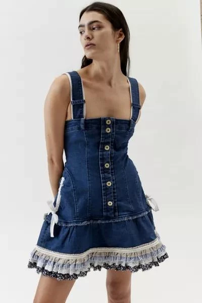 商品Kimchi Blue|Kimchi Blue Gemma Denim Ruffle Mini Dress,价格¥975,第3张图片详细描述