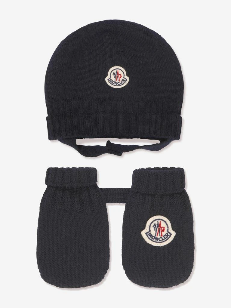 商品Moncler|Moncler Enfant Baby Hat And Mittens Set in Navy,价格¥2640,第1张图片