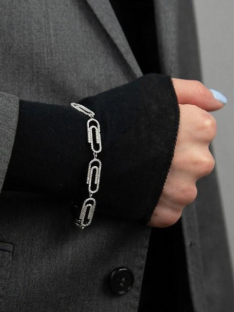 商品Darkai|18K White Gold-Plated & Cubic Zirconia Paperclip Bracelet,价格¥546,第2张图片详细描述