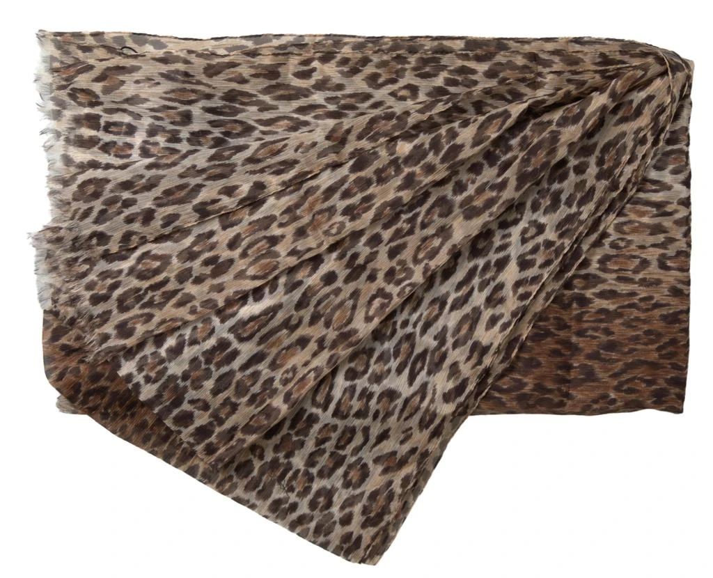 商品Dolce & Gabbana|Dolce & Gabbana Brown Leopard Silk Shawl Wrap Foulard Scarf,价格¥2405,第2张图片详细描述