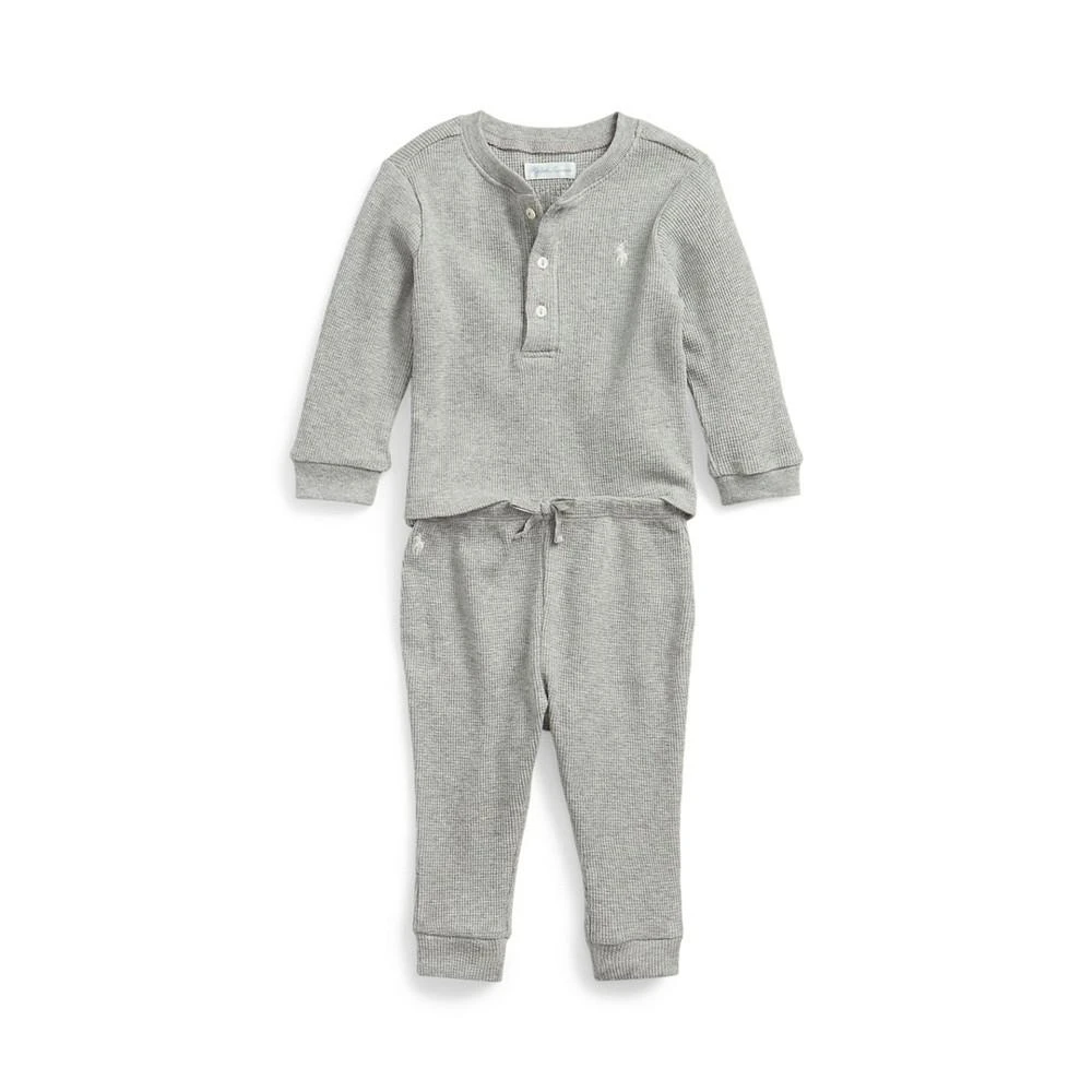 商品Ralph Lauren|Baby Boys Waffle Knit Henley Shirt and Pants, 2 Piece Set,价格¥287,第1张图片