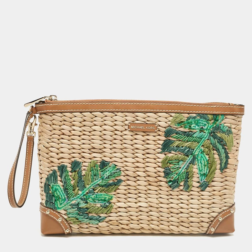 商品[二手商品] Michael Kors|Michael Kors Tan Wicker Malibu Wristlet Zip Pouch,价格¥878,第1张图片