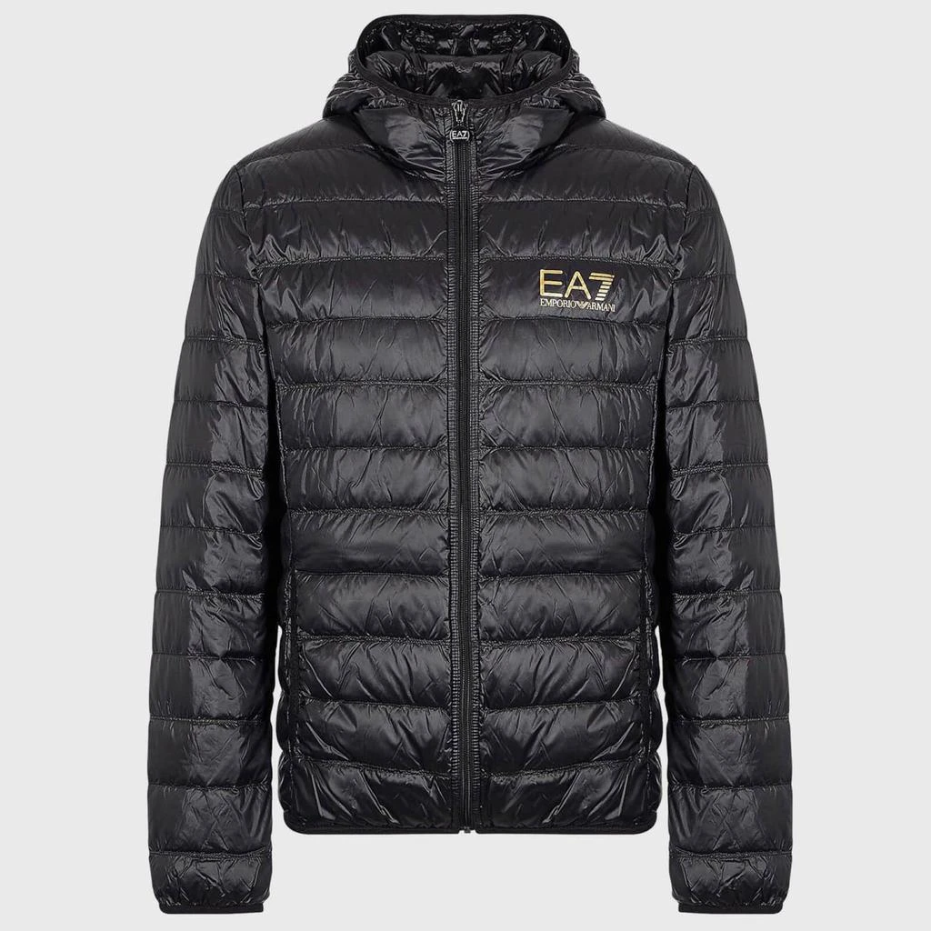 商品Emporio Armani|EA7 Men's Gold Logo Full Zip Puffer Jacket - Black,价格¥969,第1张图片