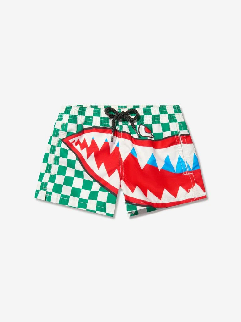 商品Mc2 Saint Barth|MC2 Saint Barth Green Boys Check Shark Attack Swim Shorts,价格¥698,第1张图片