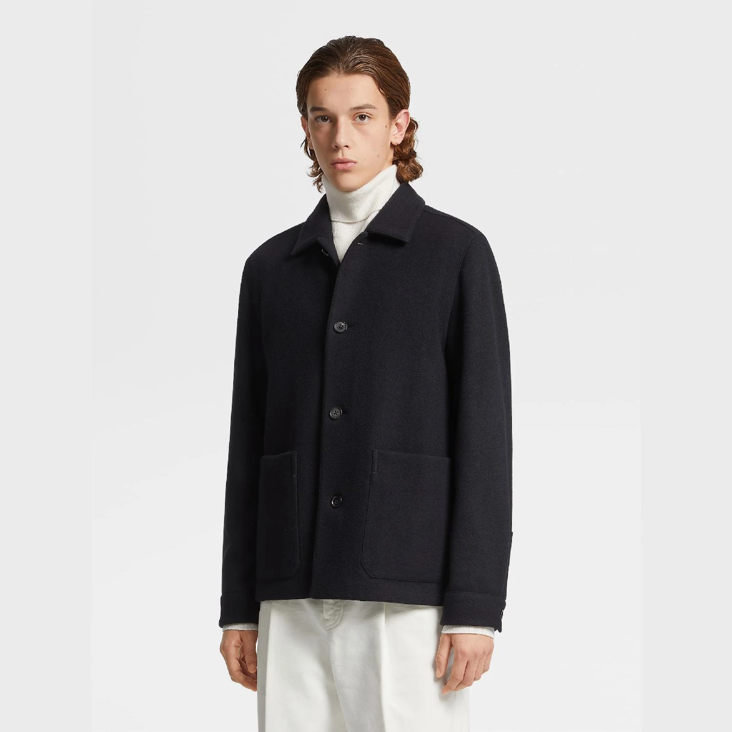 【预售】 杰尼亚 24秋冬 男士 长袖衬衫 BLACK WOOL AND CASHMERE CHORE JACKET 450074-1DHAQ0 商品