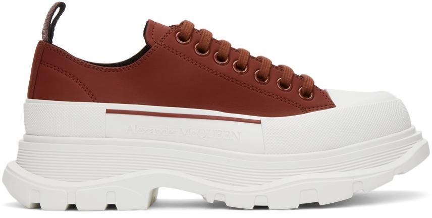 Burgundy Faux-Leather Tread Slick Sneakers商品第1张图片规格展示
