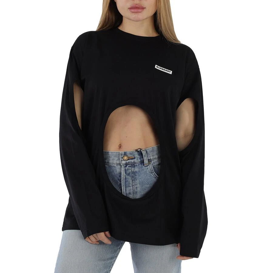 商品Burberry|Ladies Black Cutout Swan Print Oversized Top,价格¥691,第1张图片
