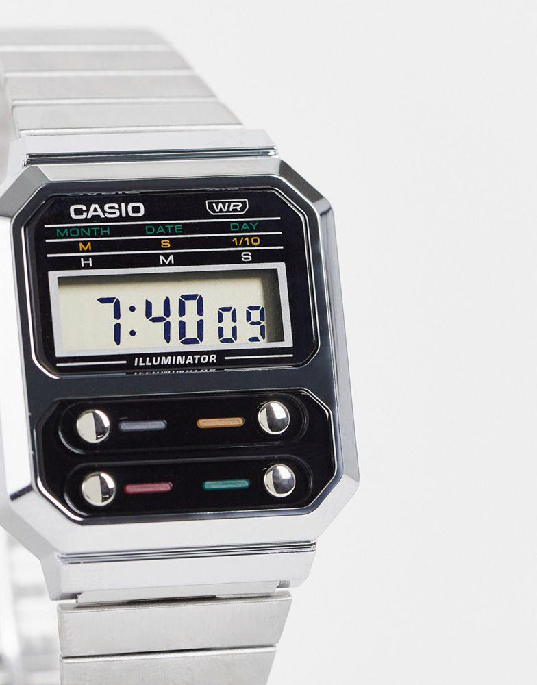 Casio Revival F-100 unisex digital bracelet watch in silver A100WE-1AEF商品第3张图片规格展示