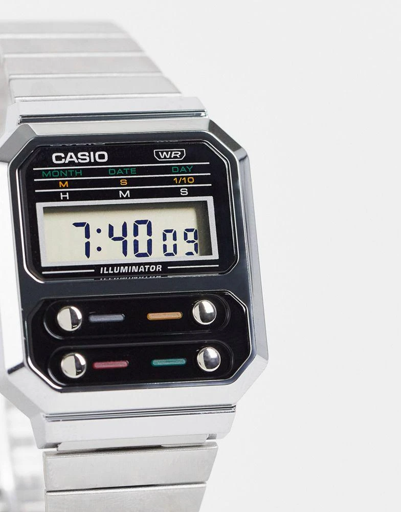 商品Casio|Casio Revival F-100 unisex digital bracelet watch in silver A100WE-1AEF,价格¥398,第3张图片详细描述