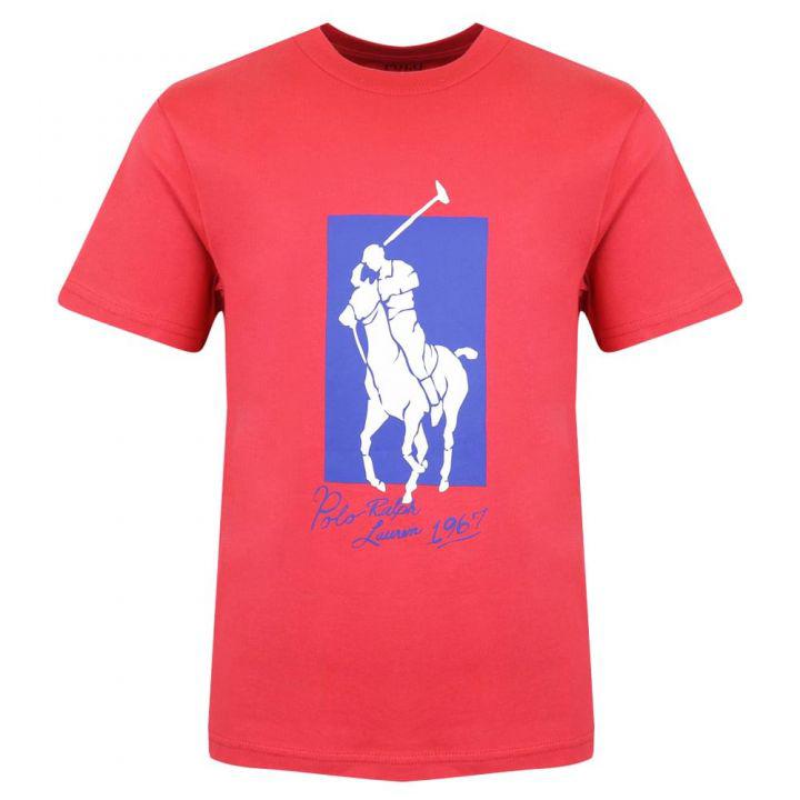 Red Short Sleeve Polo Pony Logo T Shirt商品第1张图片规格展示