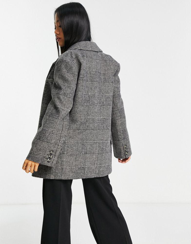 Topshop Petite check blazer coat in mono商品第4张图片规格展示
