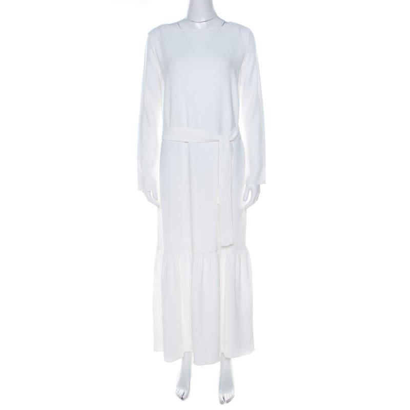 商品[二手商品] The Row|The Row Off White Crepe Flounce Hem Belted Lulchin Maxi Dress XS,价格¥1199,第1张图片