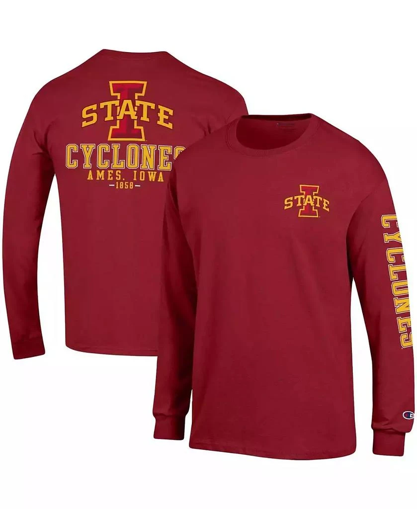 商品CHAMPION|Men's Cardinal Iowa State Cyclones Team Stack Long Sleeve T-shirt,价格¥225,第1张图片