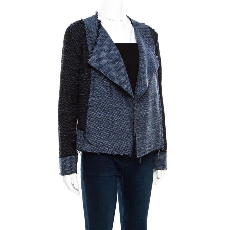 商品[二手商品] Derek Lam|10 Crosby Derek Lam Navy Blue and Black Textured Raw Trim Detail Open Front Jacket S,价格¥1114,第2张图片详细描述
