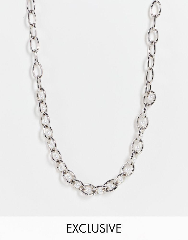 商品Reclaimed Vintage|Reclaimed Vintage inspired chunky necklace in faux pearl and silver,价格¥85,第1张图片