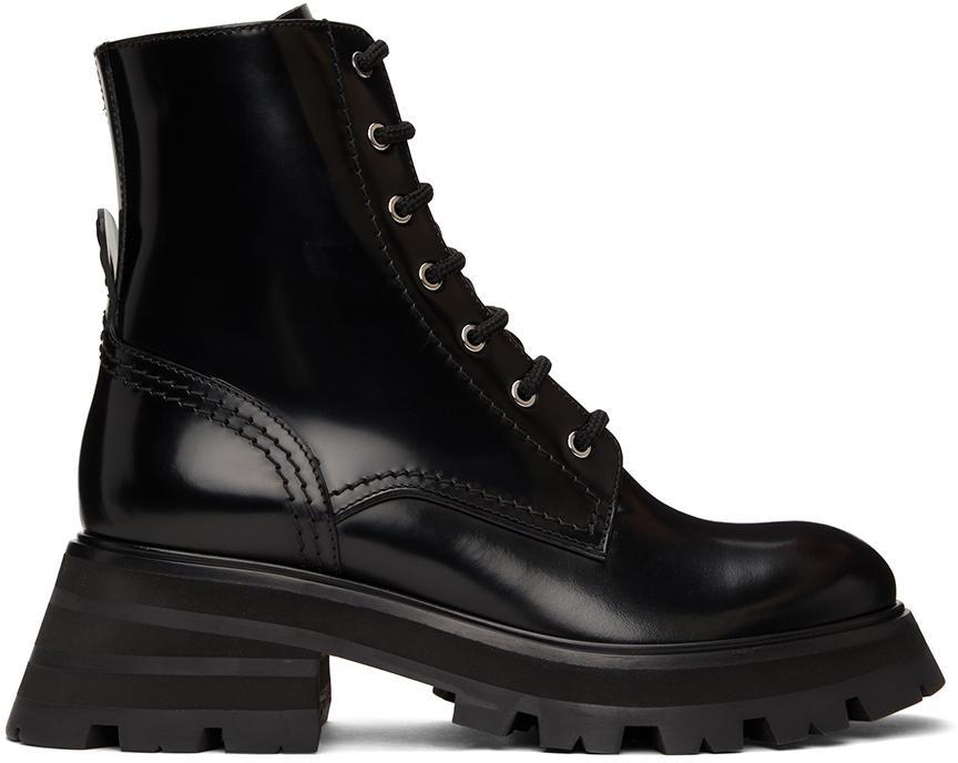 商品Alexander McQueen|Black Patent Lace-Up Boots,价格¥7811,第1张图片