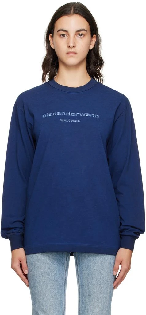 商品Alexander Wang|Navy Printed Long Sleeve T-Shirt,价格¥1472,第1张图片