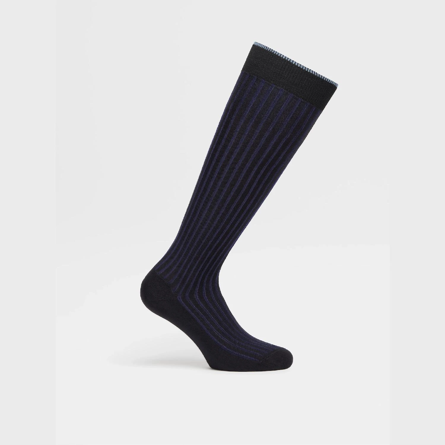 包邮包税【预售7天发货】 ZEGNA杰尼亚 23秋冬 男士 袜子 NAVY BLUE RIBS MID CALF SOCKS N5V40-529-402 商品