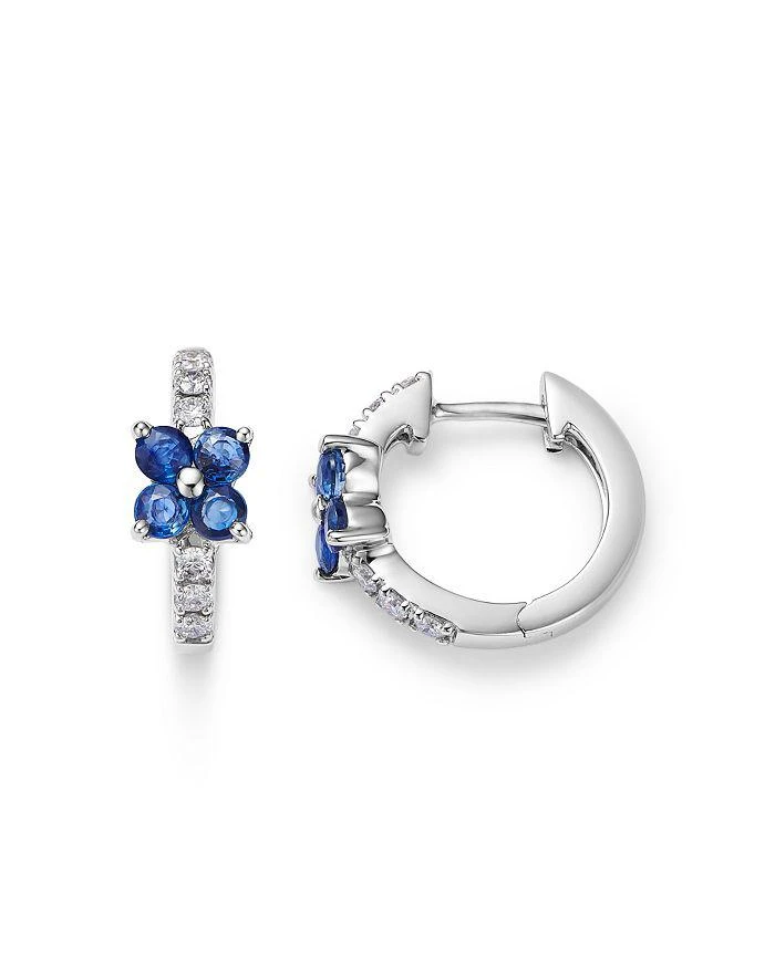 商品Bloomingdale's|Blue Sapphire & Diamond Flower Huggie Hoop Earrings in 14K White Gold,价格¥7185,第3张图片详细描述