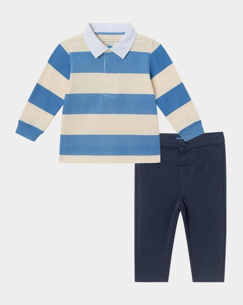 商品Andy & Evan|Boy's Striped Rugby Shirt & Pants Set, Size Newborn-24M,价格¥313,第1张图片