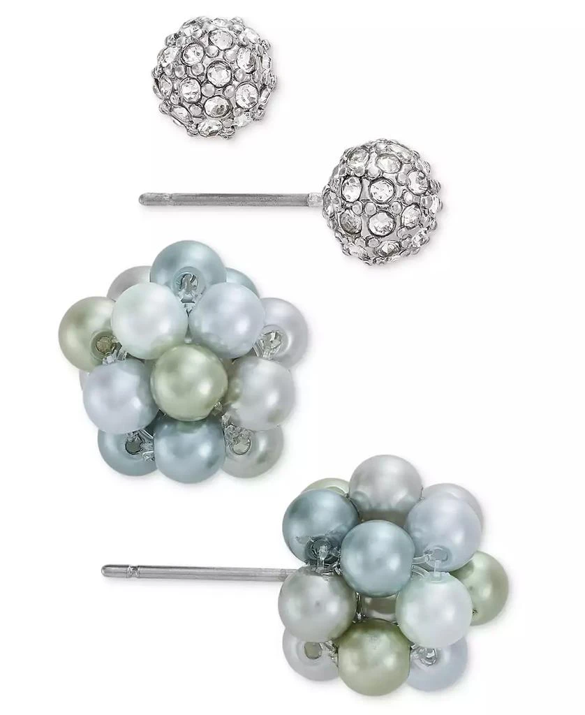 商品Charter Club|Silver-Tone 2-Pc. Set Pavé Fireball & Color Imitation Pearl Stud Earrings, Created for Macy's,价格¥67,第1张图片