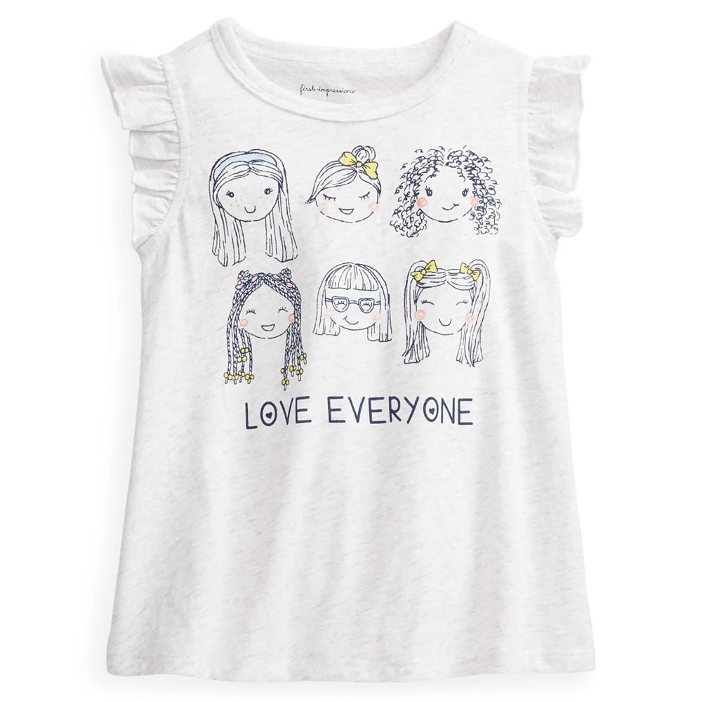 商品First Impressions|Baby Girls Love Everyone Flutter-Sleeve T-Shirt, Created for Macy's,价格¥15,第1张图片