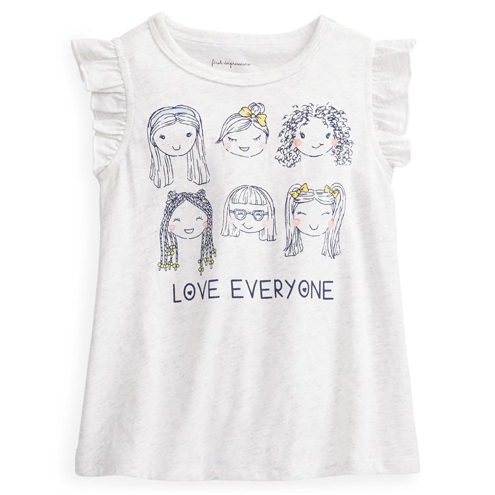 商品First Impressions|Baby Girls Love Everyone Flutter-Sleeve T-Shirt, Created for Macy's,价格¥15,第1张图片