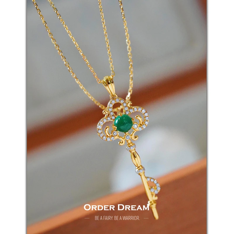 商品[国内直发] Order Dream|18K祖母绿钻石钥匙项链,价格¥4056,第1张图片