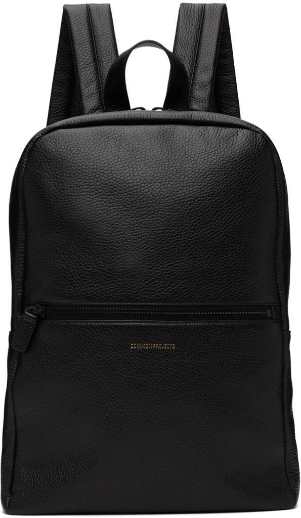 Black Textured Leather Simple Backpack商品第1张图片规格展示