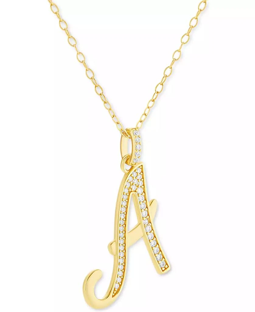 商品Holiday Lane|Cubic Zirconia Initial Pendant Necklace in 18k Gold-Plated Sterling Silver, Created for Macy's (Also available in Sterling Silver),价格¥377,第4张图片详细描述