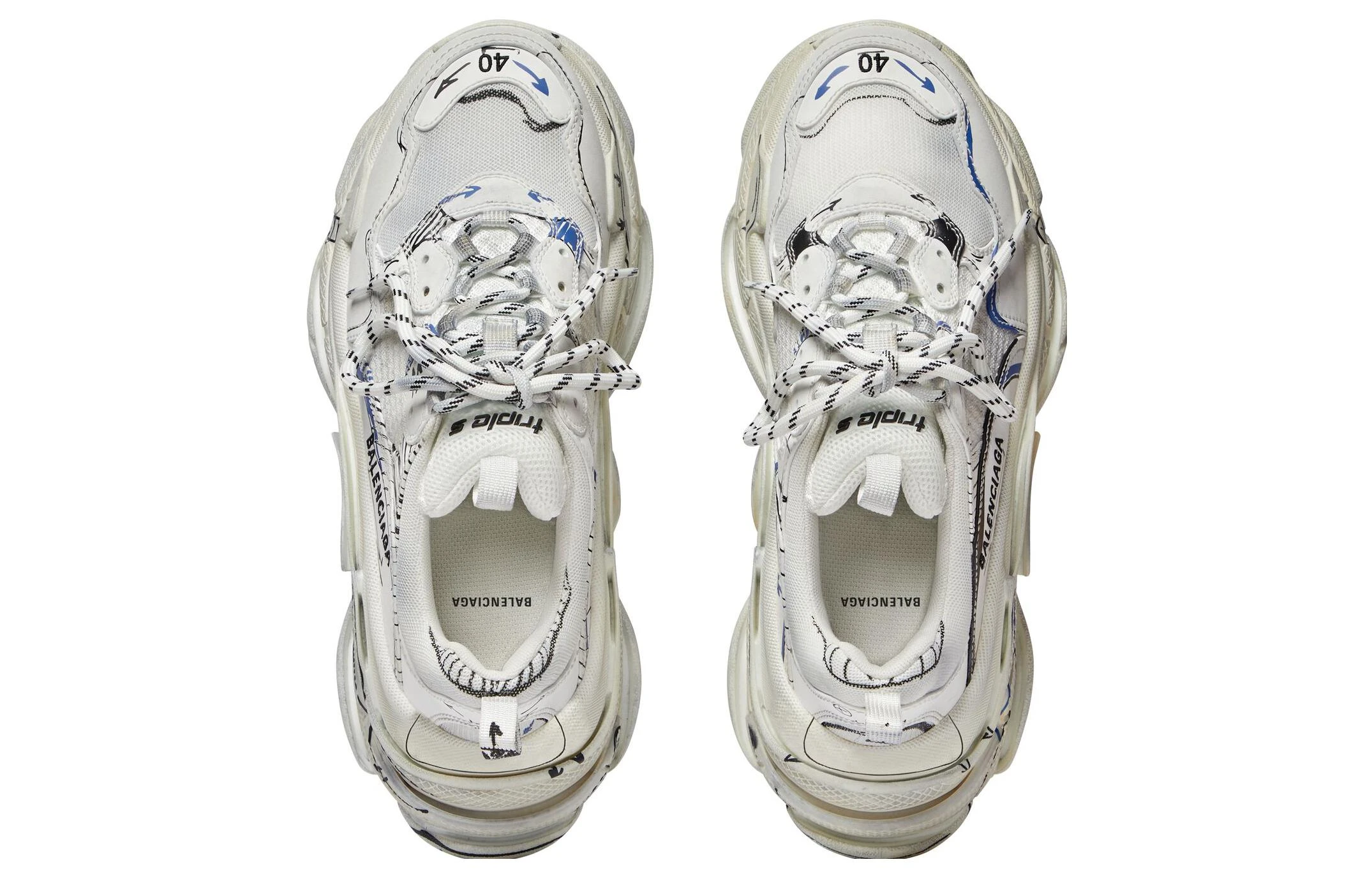 商品[国内直发] Balenciaga|巴黎世家 Triple S 系带 时尚 低帮 老爹鞋 男款 白色 做旧版,价格¥7962,第7张图片详细描述