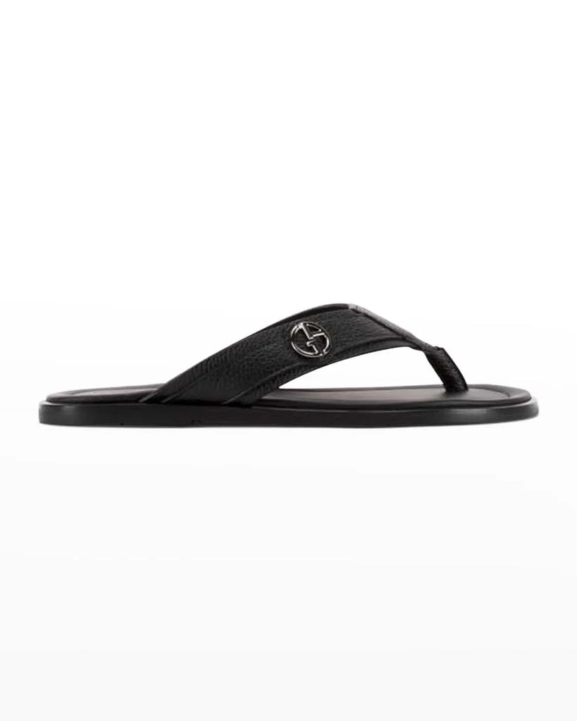 商品Giorgio Armani|Men's Logo Leather Thong Sandals,价格¥4805,第1张图片